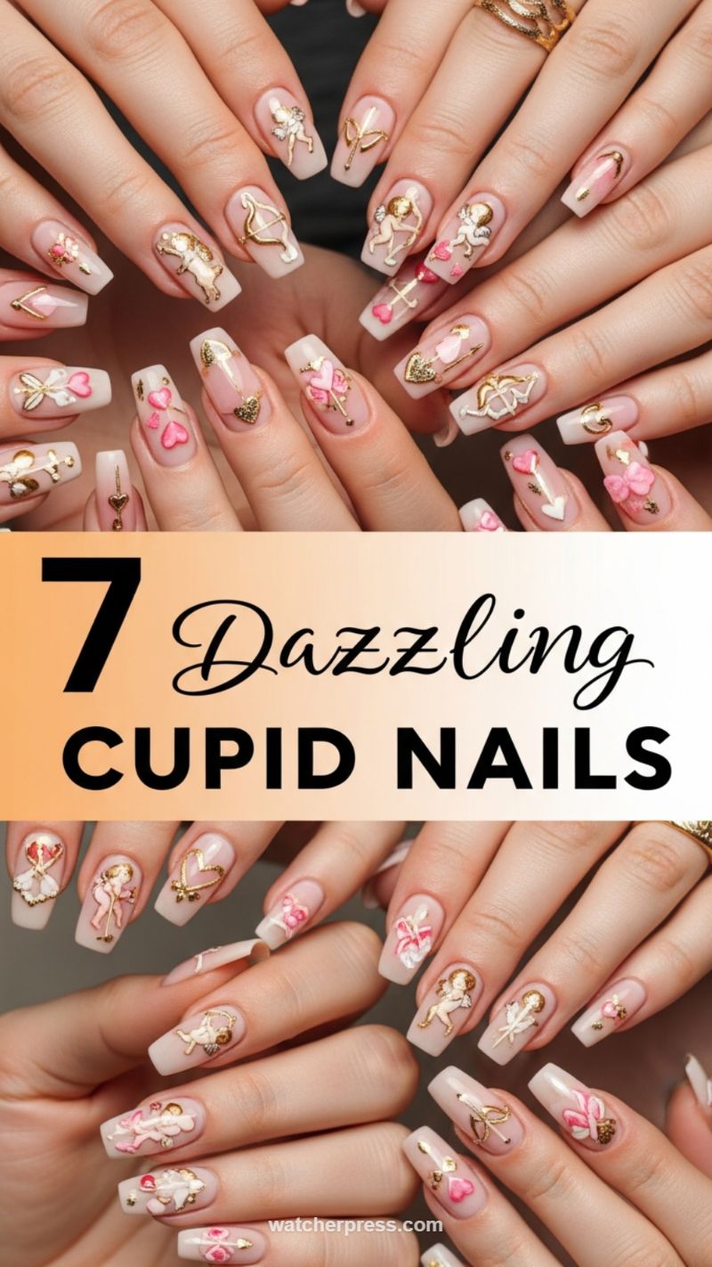 7. Dazzling Cupid and Mythology-Inspired Nails