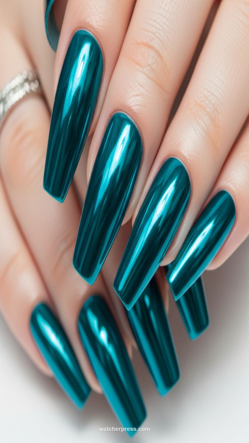 7. Liquid Teal Chrome Coffin
