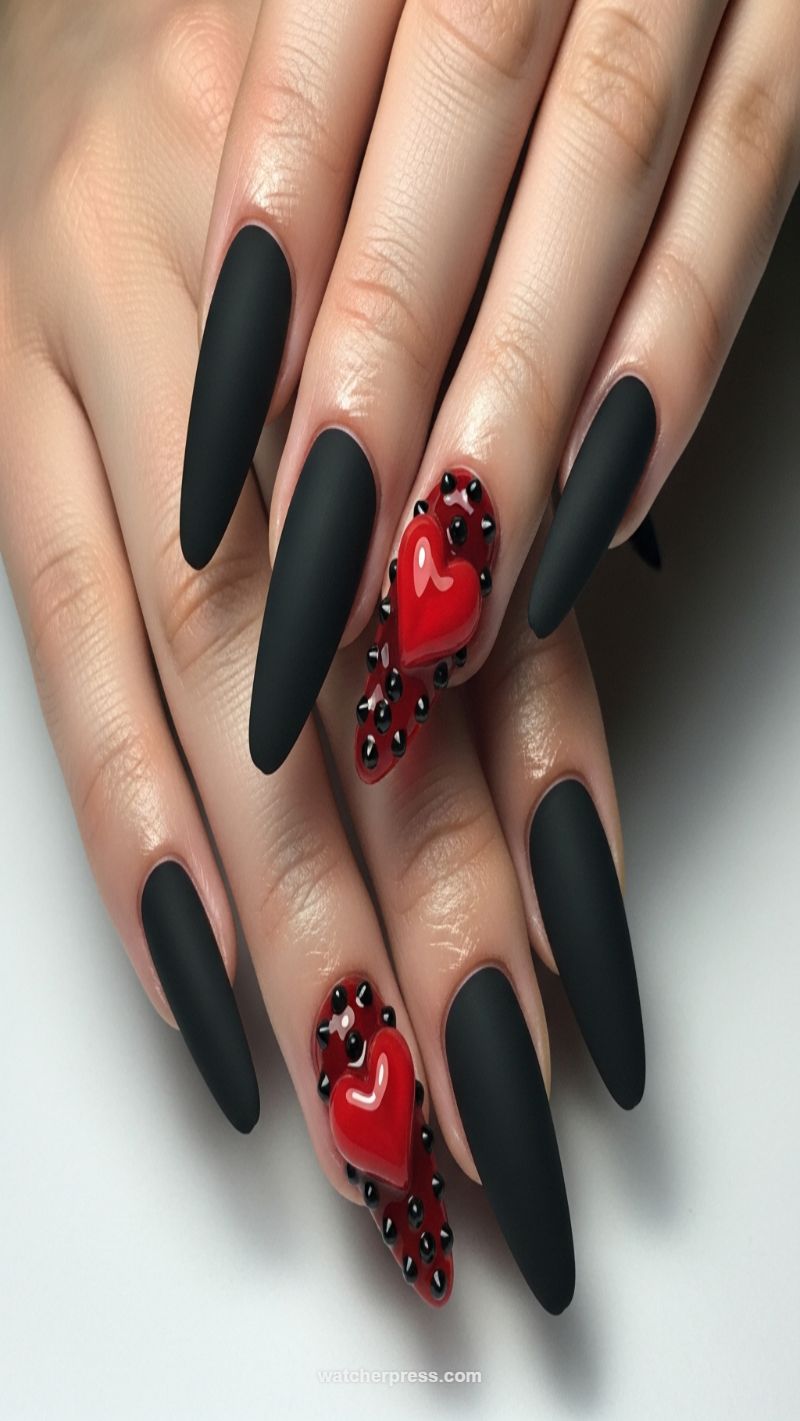 7. Matte Black and Goth Spiked Hearts