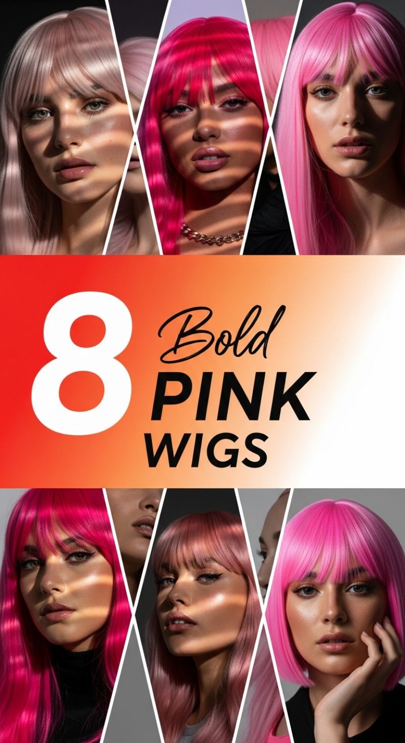 8 Bold PINK WIGS