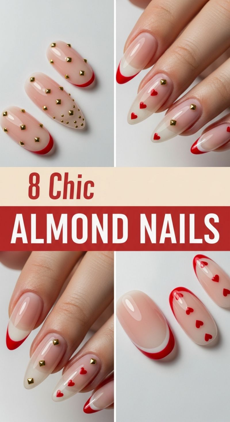 8 Chic Almond Nails: The Romantic Red French and Studded Designs