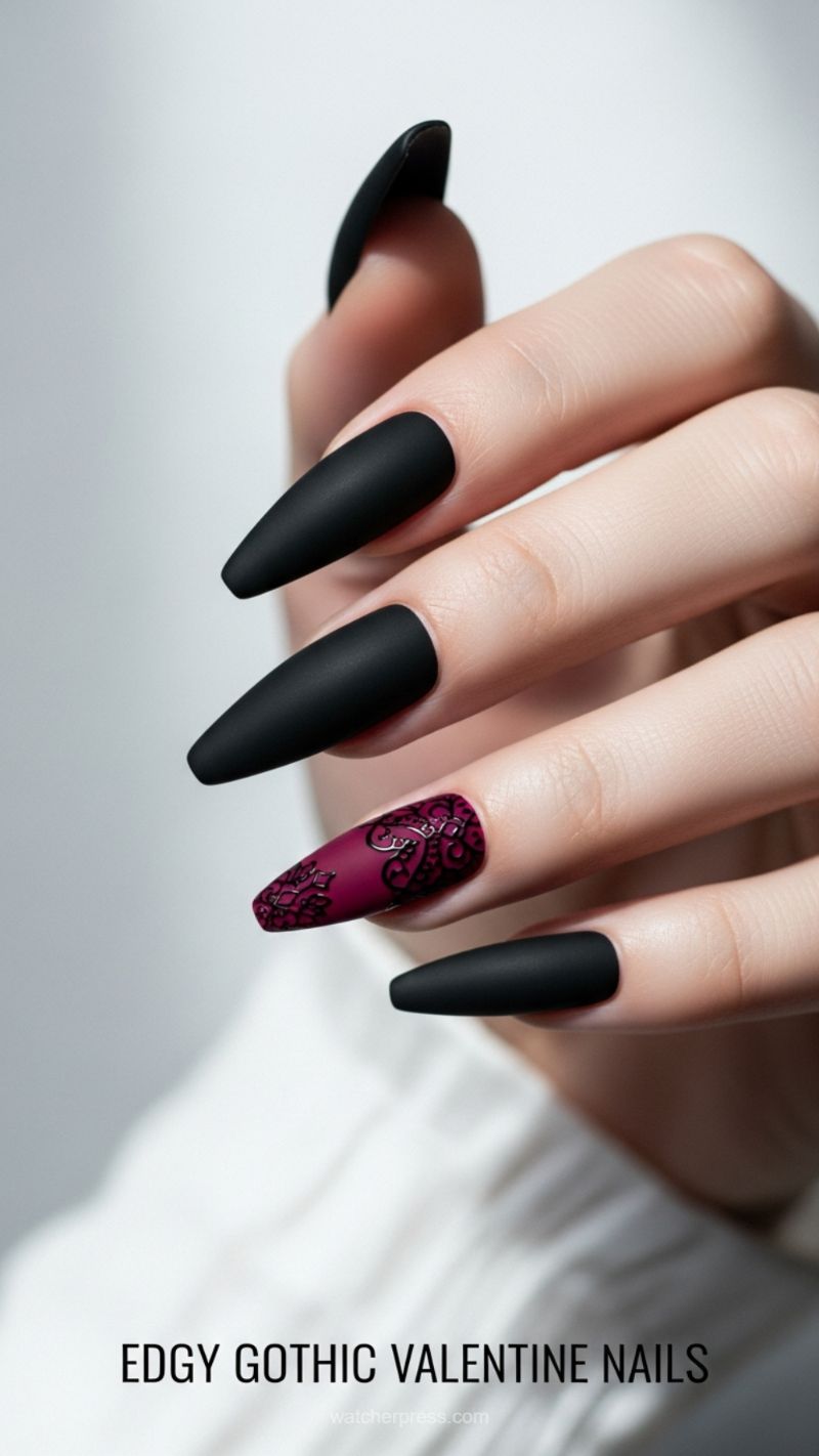 8. Edgy Matte Black Stiletto Design