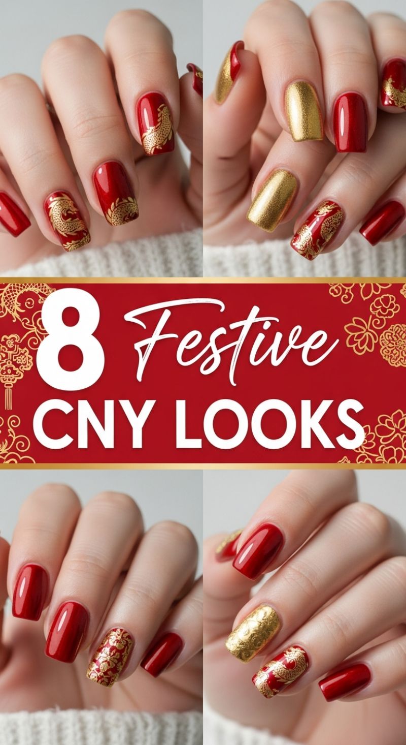 8 Festive CNY Looks: Bold Red and Gold Lunar New Year Nail Art
