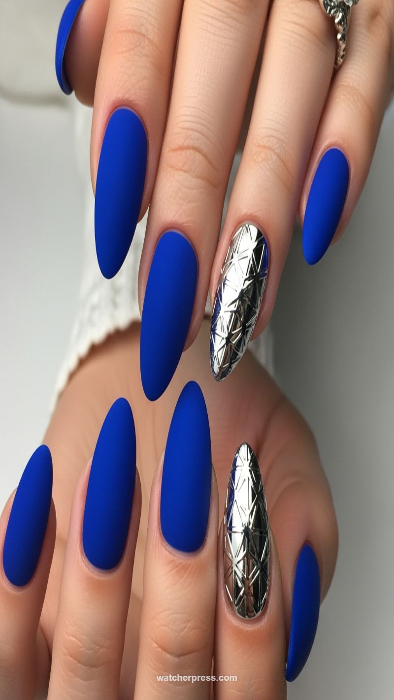 8. Matte Royal Blue and Quilted Chrome