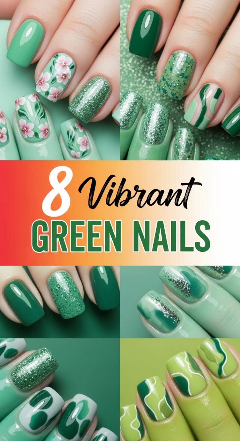 8 Vibrant GREEN NAILS