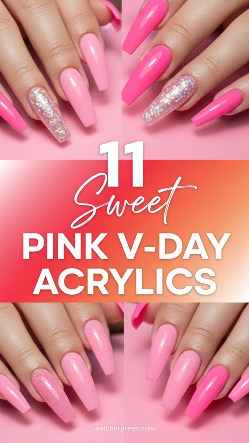 9. 11 Sweet Pink V-Day Acrylics: Coffin Shapes and Glitter Bombs