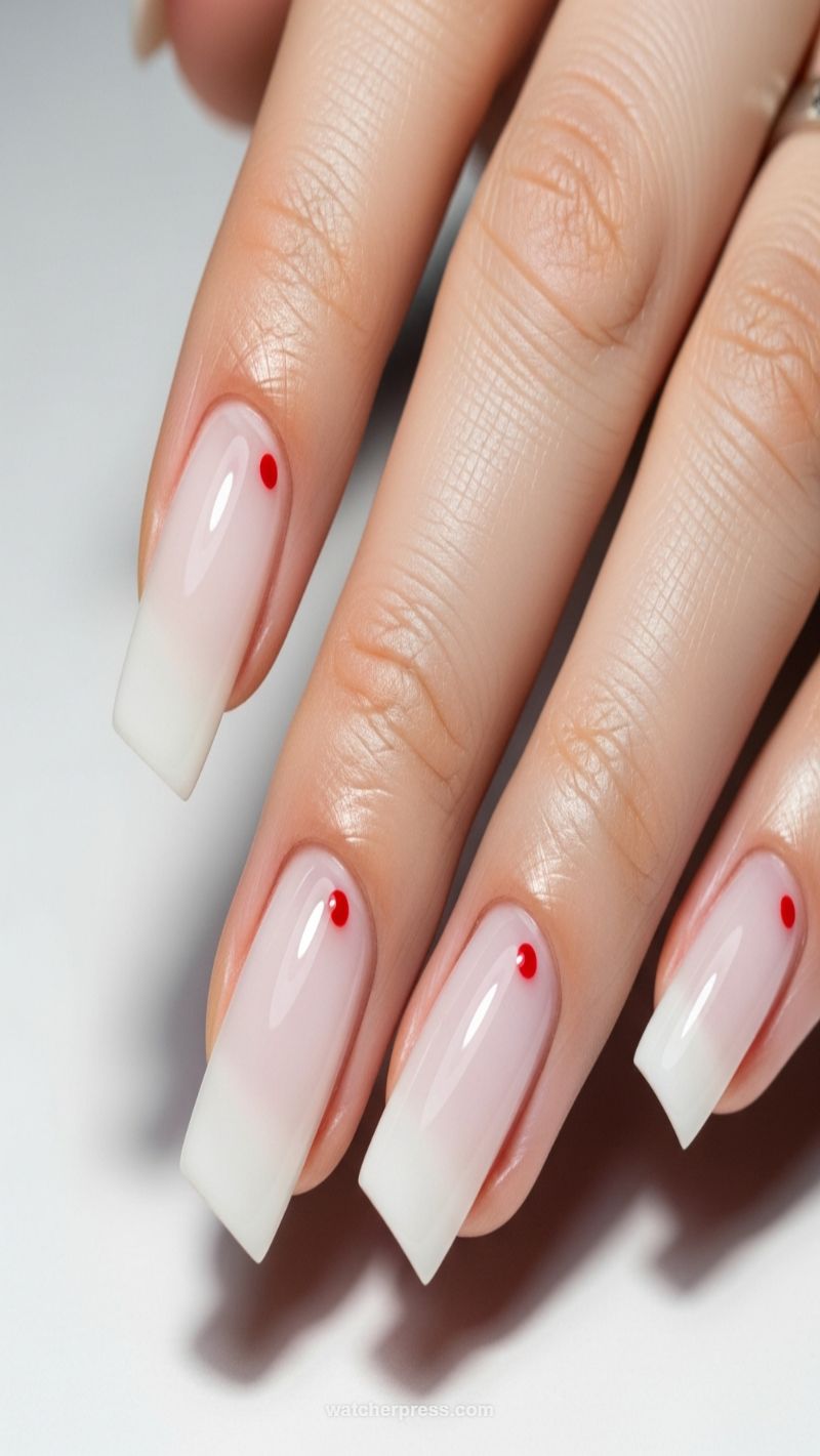 9. Minimalist Red Dot French Ombré