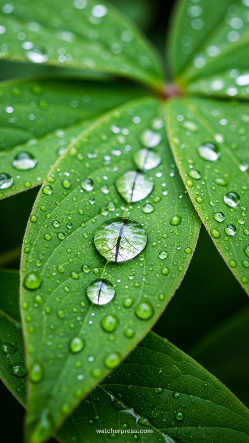 9. Nature's Lens: Morning Dew on Green