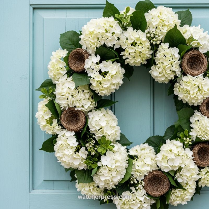 A Welcoming Spring Statement: The Hydrangea and Bird Nest Wreath