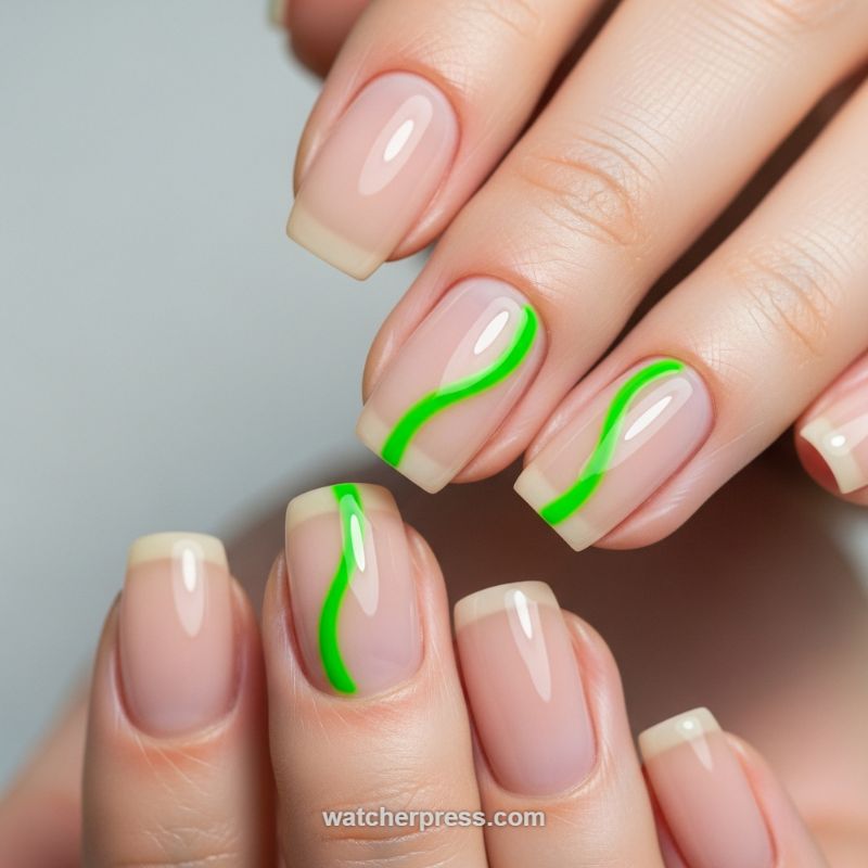 Abstract Neon Wave French Tips