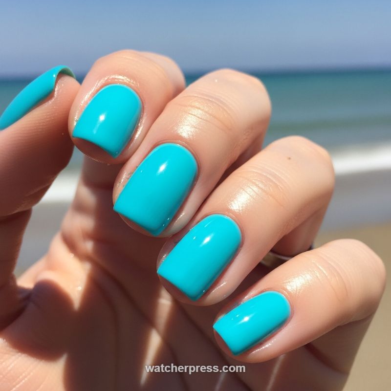 Aqua Brights: The High-Gloss Tropical French Tip