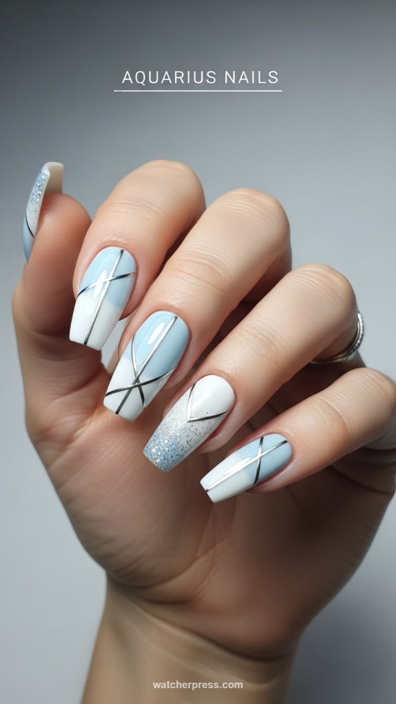 Aquarius Zodiac Inspired Geometric Lines (Blue & Silver)