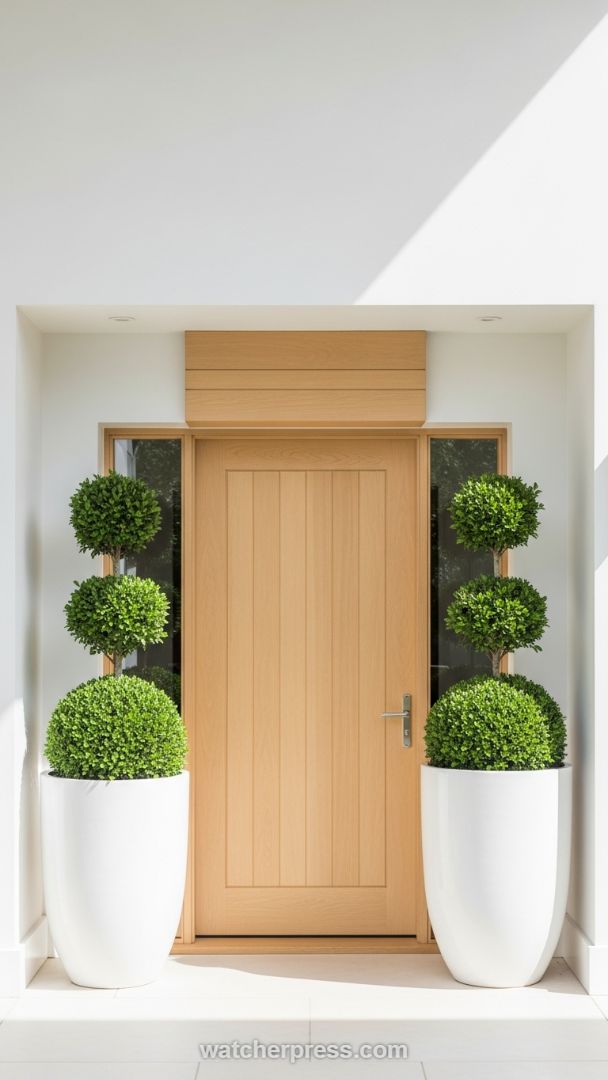 Architectural Wood and Organic Topiary: A Study in Textural Balance