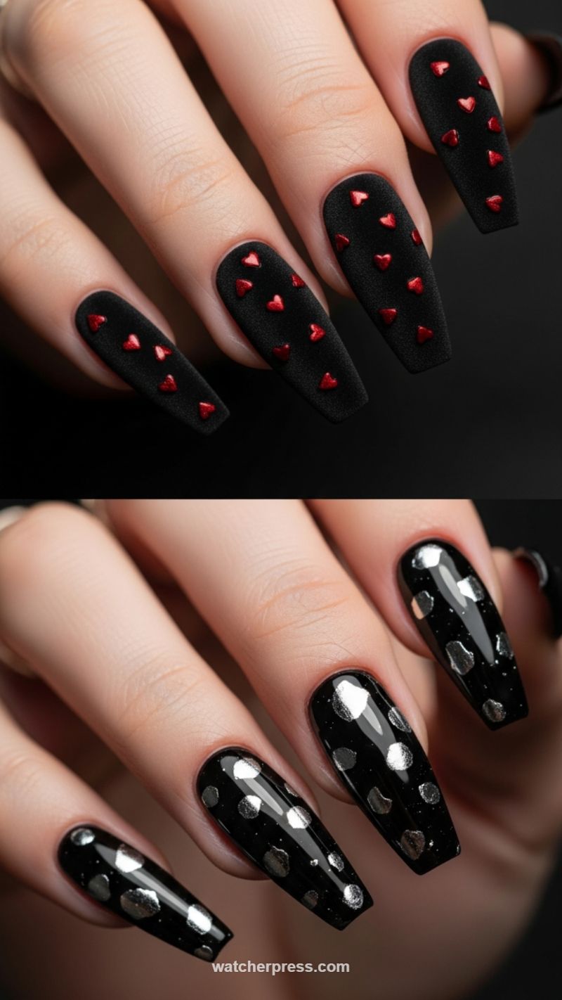 Black Glam: Matte Velvet and Metallic Polka Dots