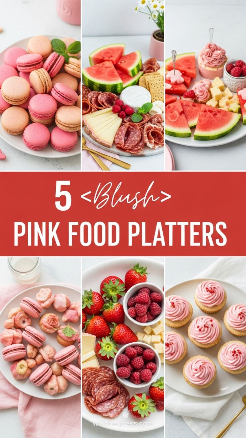 Blush Pink Food Platters: Macarons, Watermelon & Charcuterie