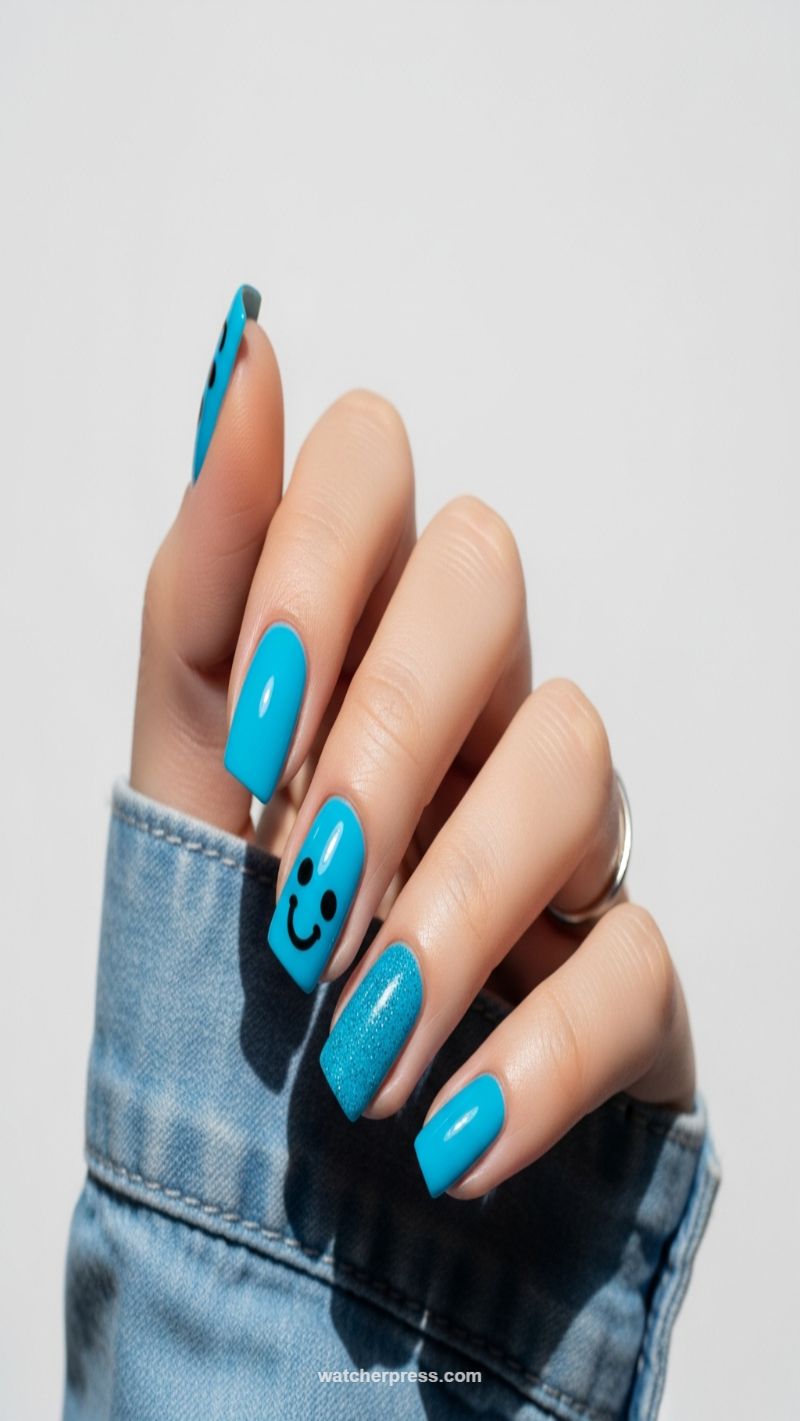 Bright Blue & Happy Smiley Face