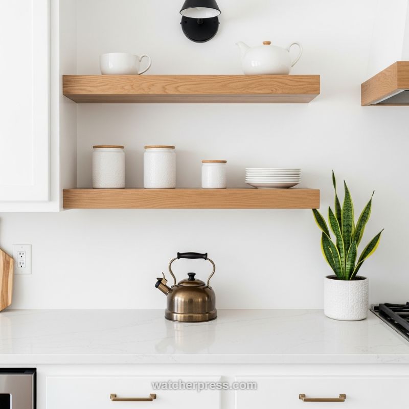 Brighten Your Kitchen with Floating Shelves and Organic Accents