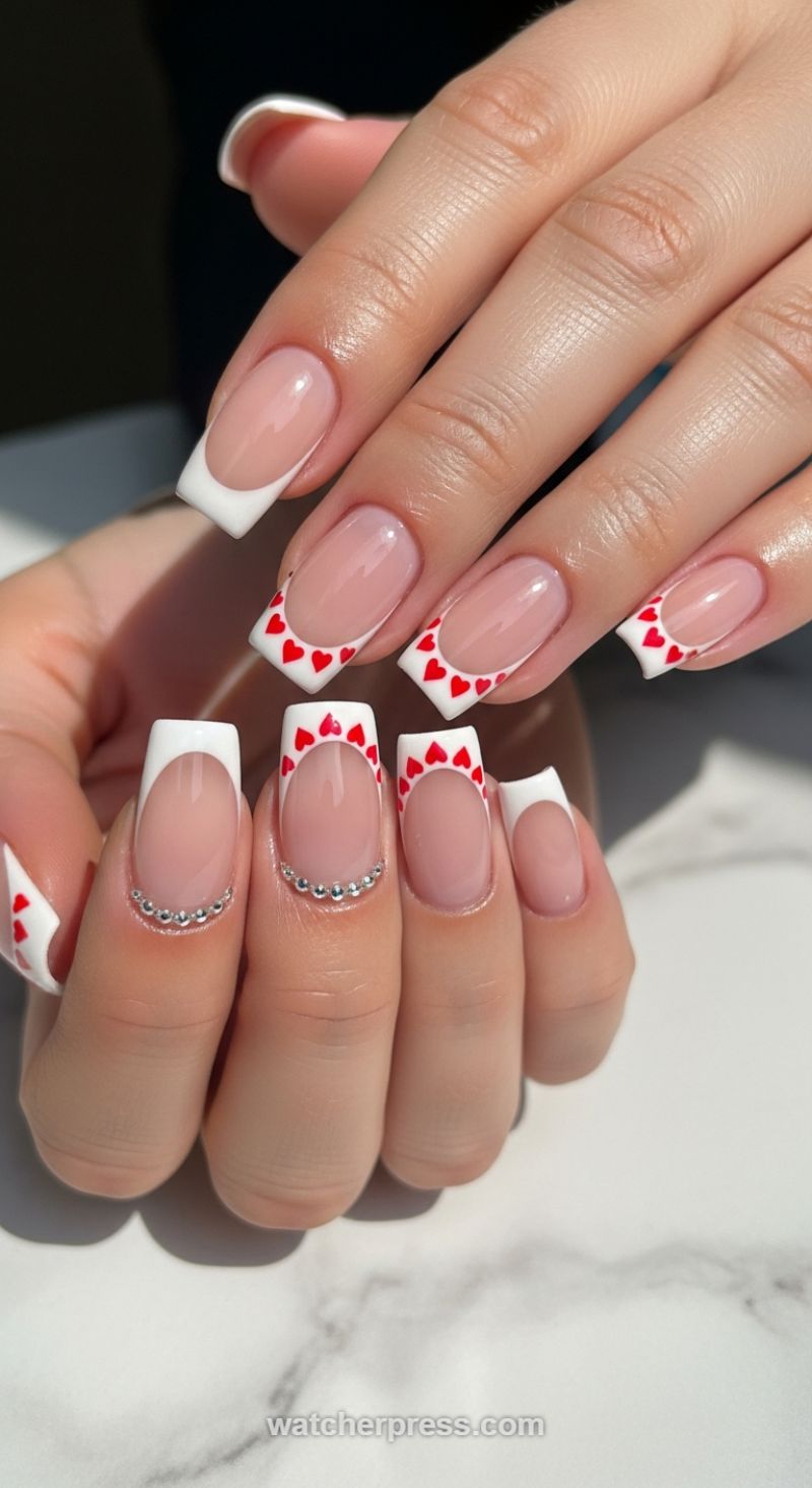 Chic Heartbeat French Tips with Microbead Accents