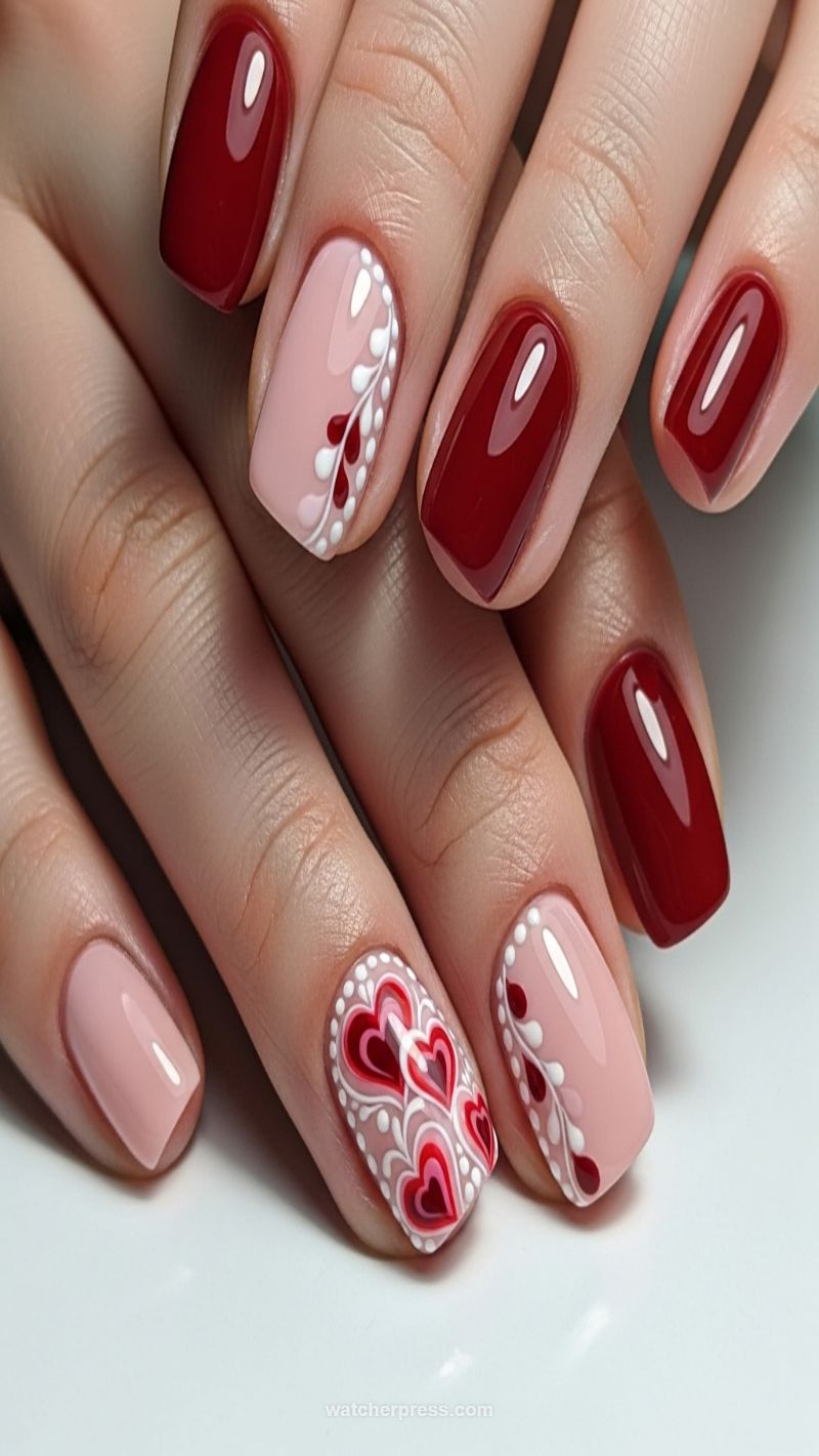 Classic Red and Blush with Heart Lace Details