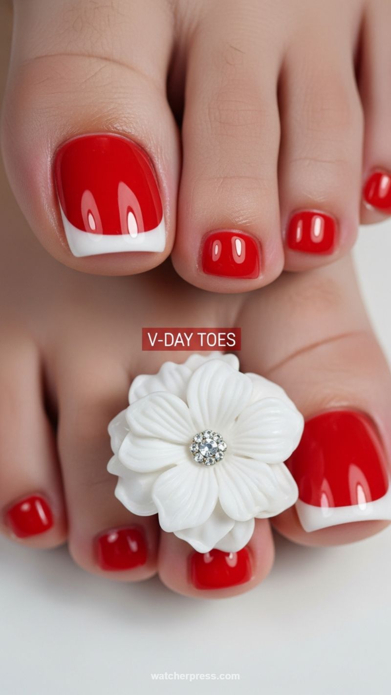 Classic Red and White V-Day Pedicure
