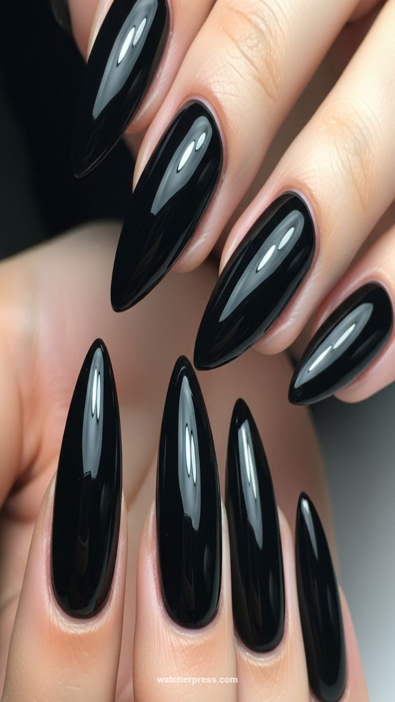 Classic Seduction: High-Shine Glossy Black Almonds