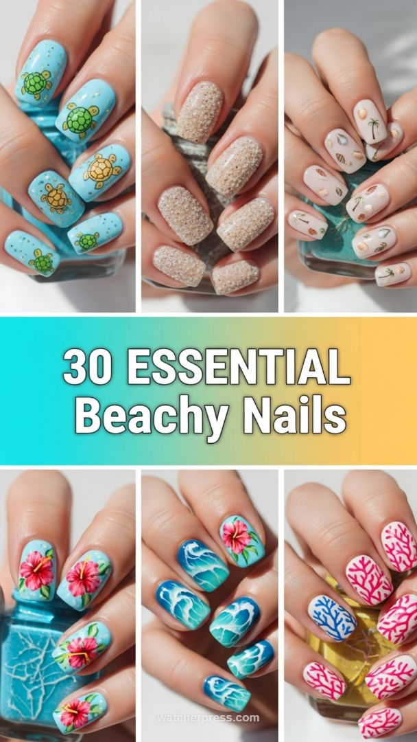 Coastal Chic: Perfecting the Squoval Canvas with Intricate Beach-Themed Nail Art