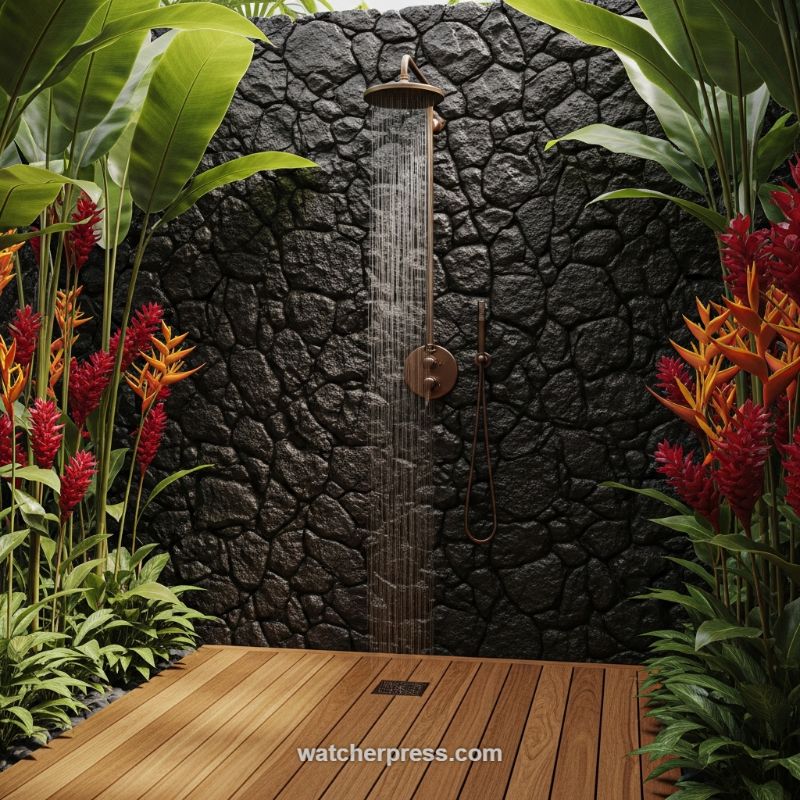 Create a Tropical Retreat with a High-Contrast Outdoor Shower