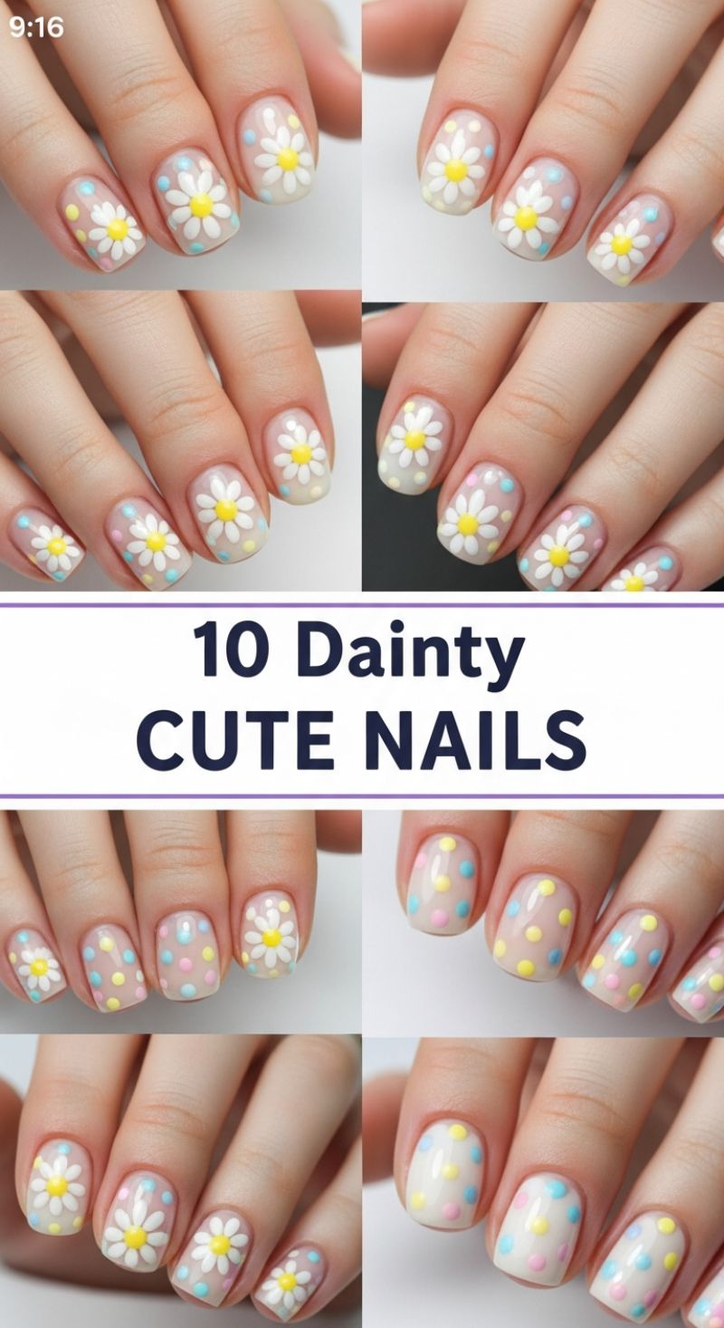 Dainty Cute Nails: Pastel Daisies and Polka Dots