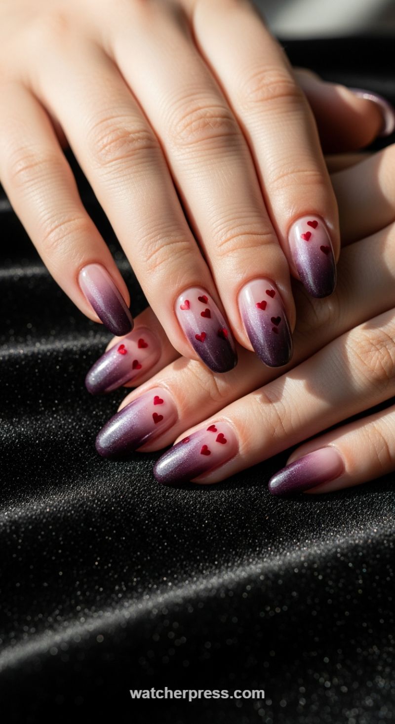 Dark Berry Ombre with Floating Heart Accents