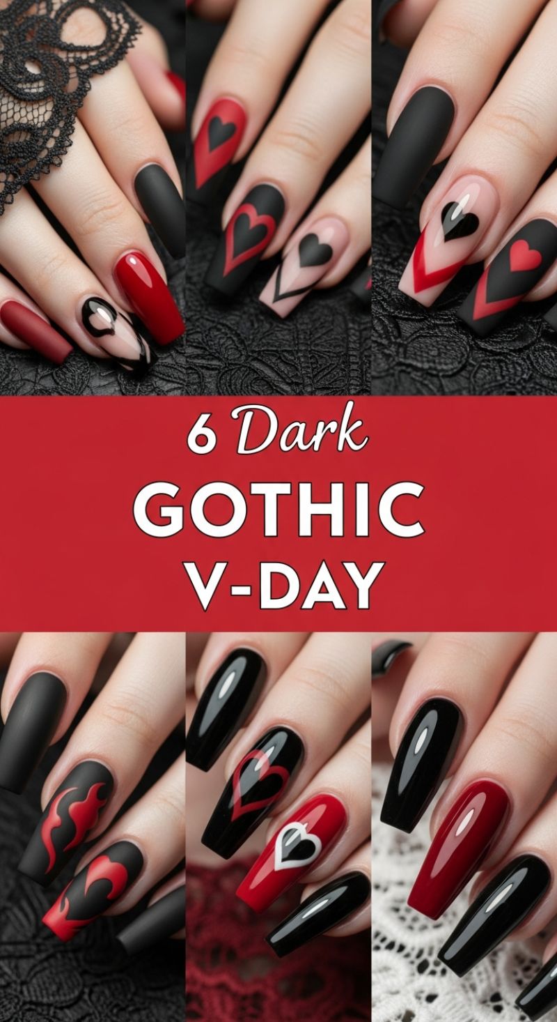 Dark Gothic Valentine's Day Nail Designs