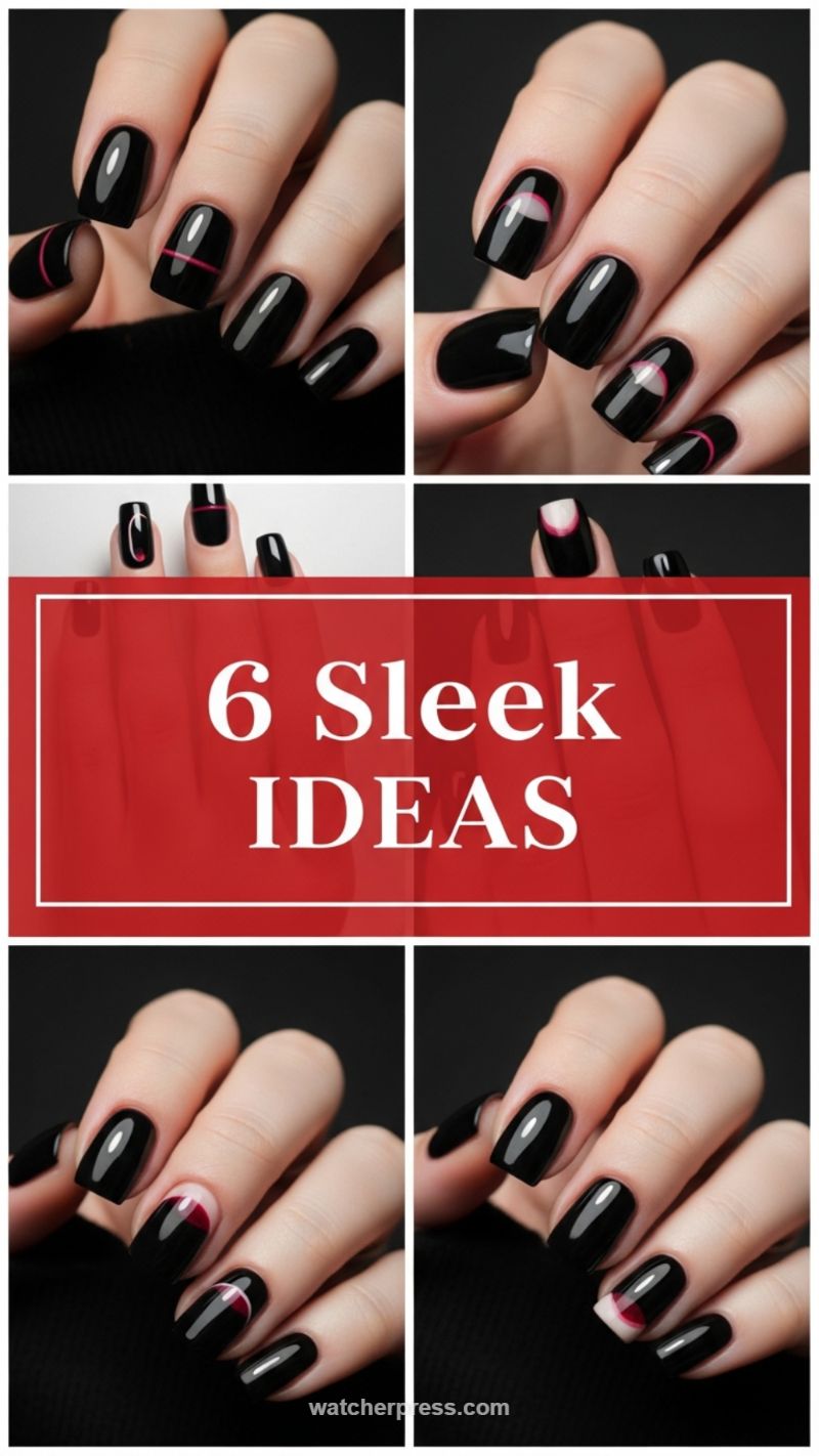 Dark & Modern: 6 Sleek Black Nail Ideas with Minimalist Lines