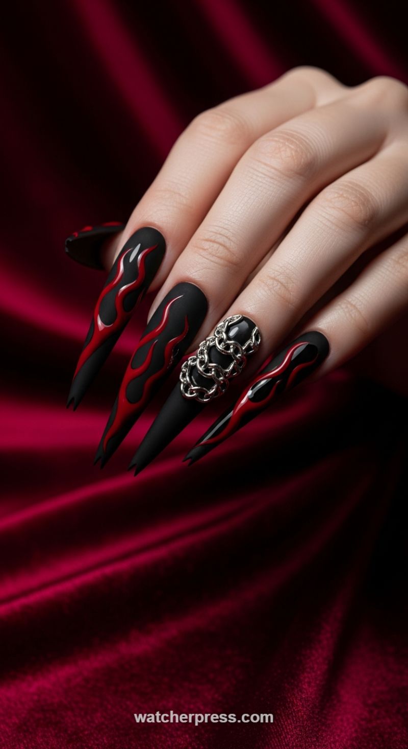 Dark Romance: Matte Black Flames with Chain Accents