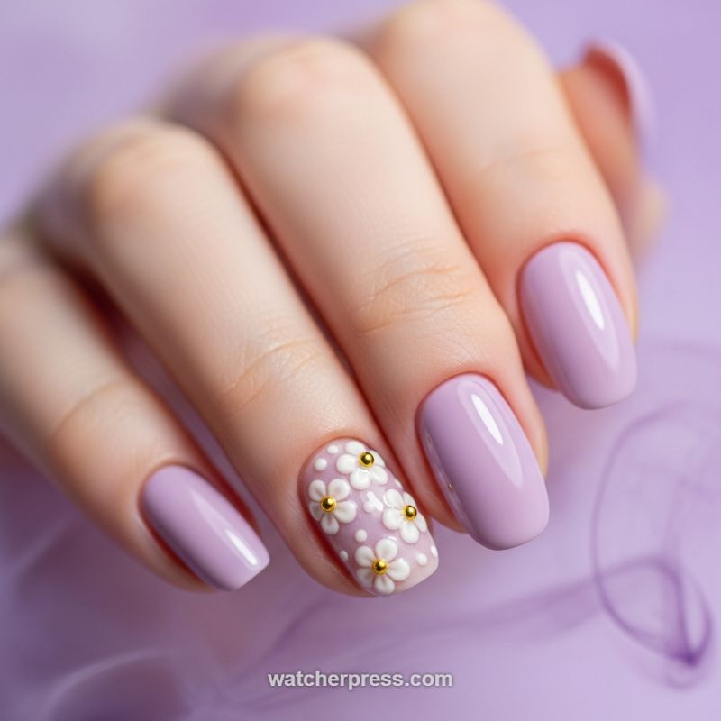 Delicate Lilac Manicure with 3D Floral Accents