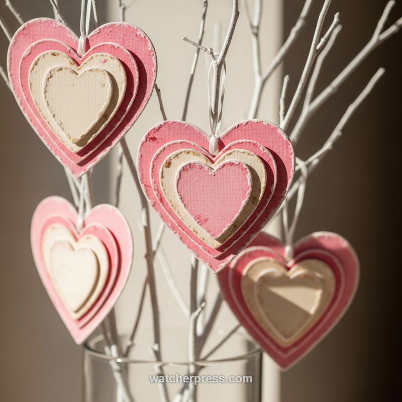 Distressed Layered Hearts: Transitioning Branches from Winter to Spring