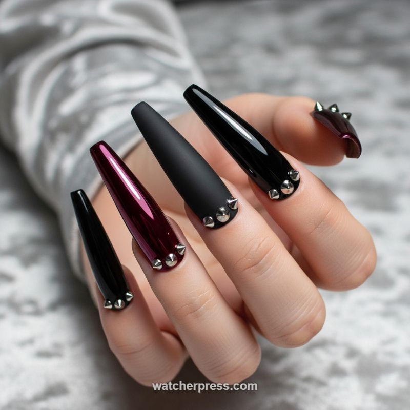 Edgy Elegance: The Matte, Glossy, and Chrome Stud Mix
