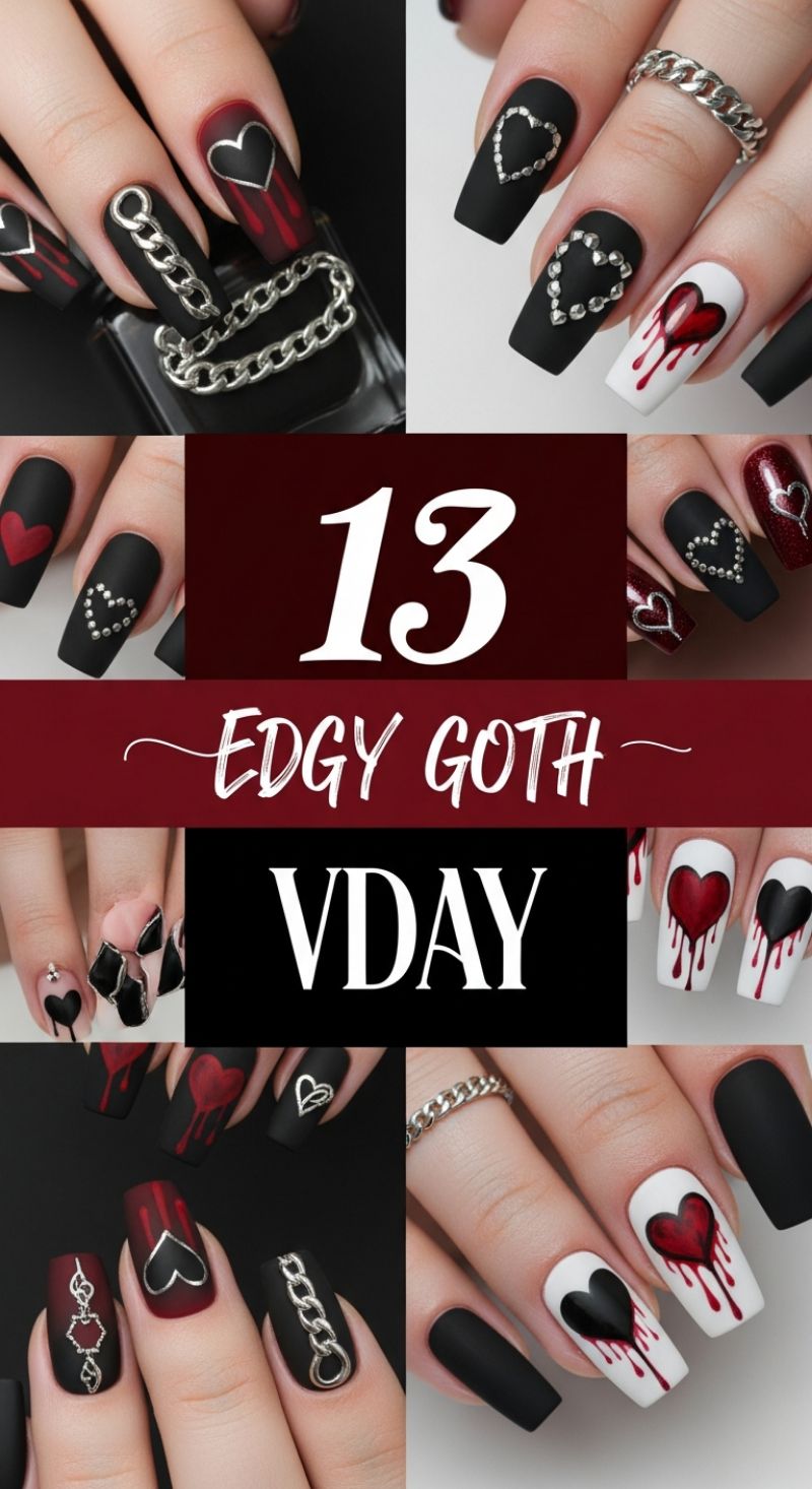 Edgy Goth V-Day Nails: Mastering Matte Black, Dripping Hearts, and Chrome Chains