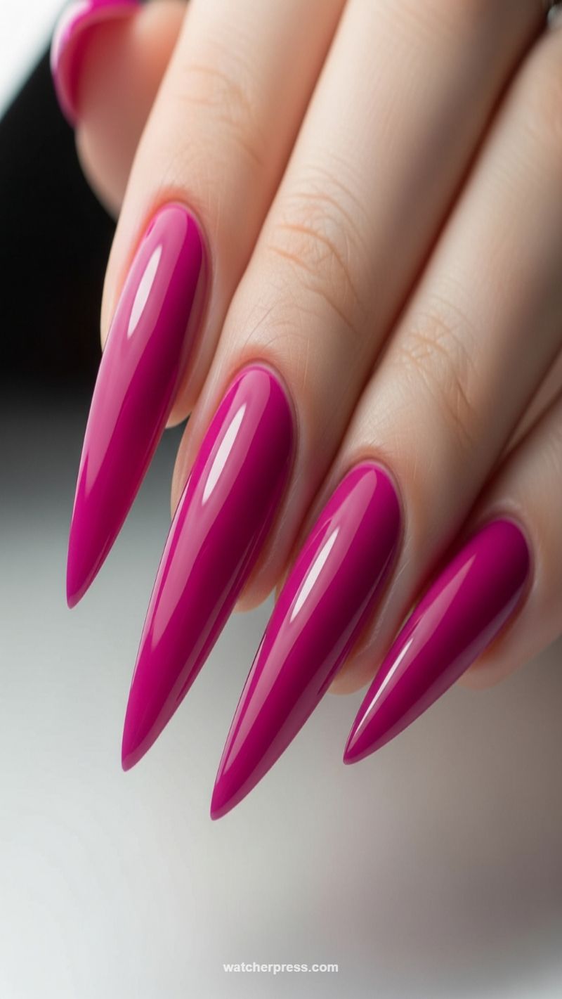 Electric Fierce: Long Hot Pink Stiletto Nails
