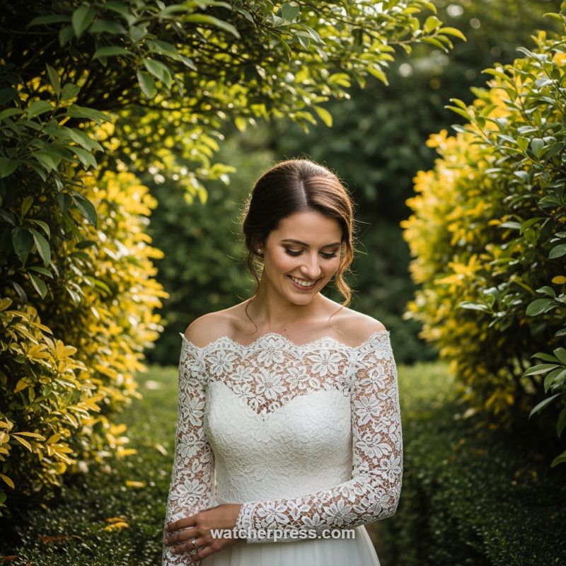 Elegance Redefined: The Timeless Long-Sleeve Off-the-Shoulder Lace Gown
