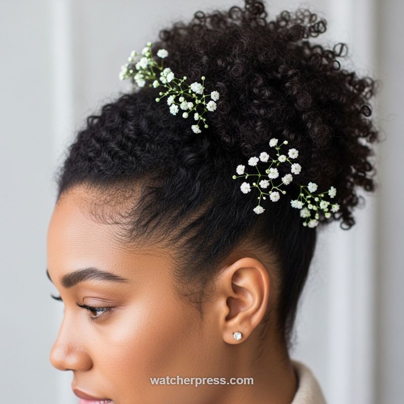Elegant Natural Updo with Gypsophila Accents: The Perfect Formal Look