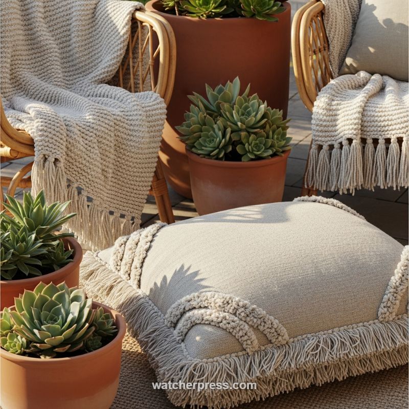 Elevate Your Patio with Layered Natural Textures and Woven Comfort