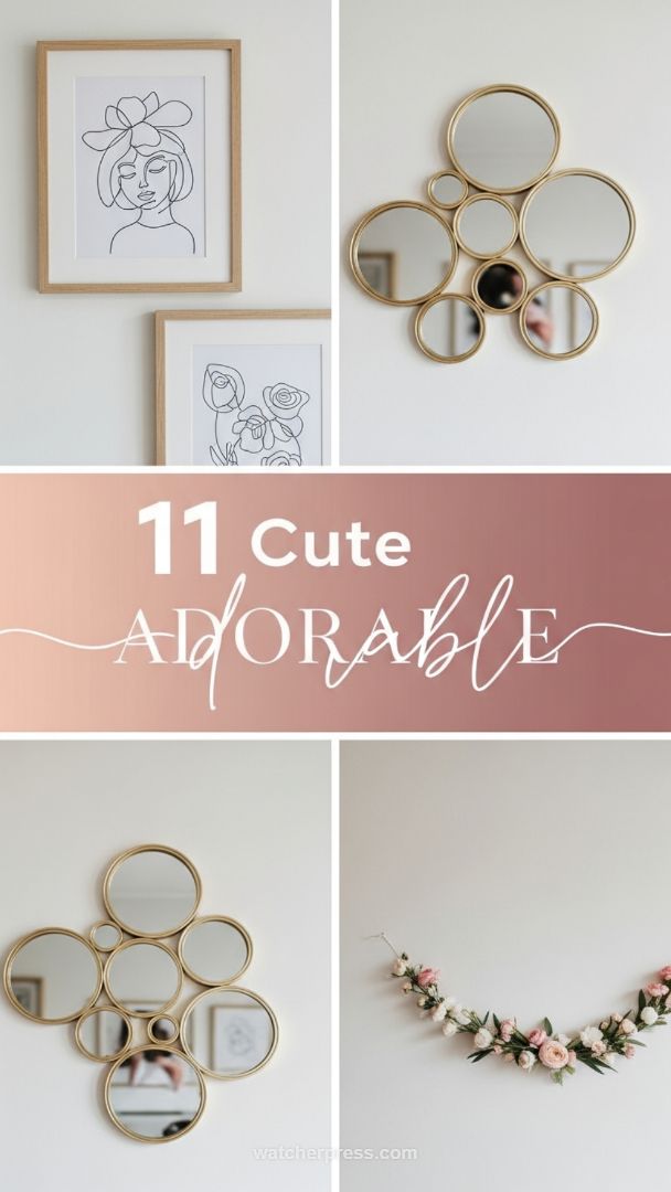 Elevating Walls with Minimalist Line Art and Gold Bubble Mirrors