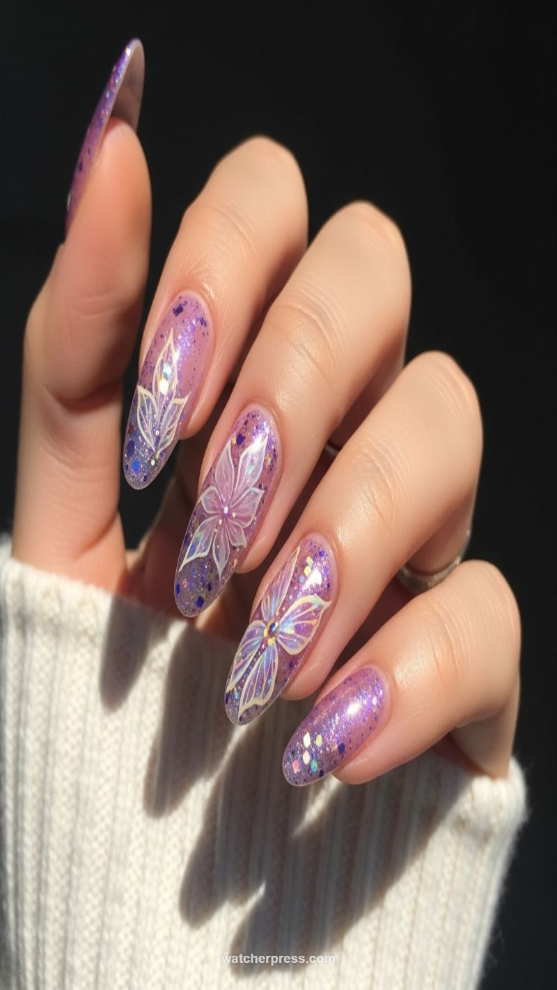 Enchanting Lavender Glitter with Ethereal Petals