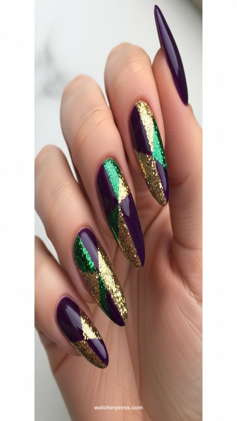 Festive Maximalism: Purple, Gold, and Emerald Glitter Blocks
