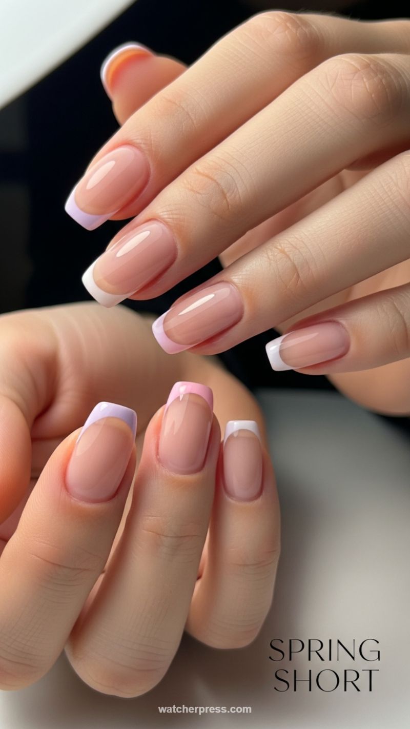 Fresh Spring Short French Tips in Pastel Colors