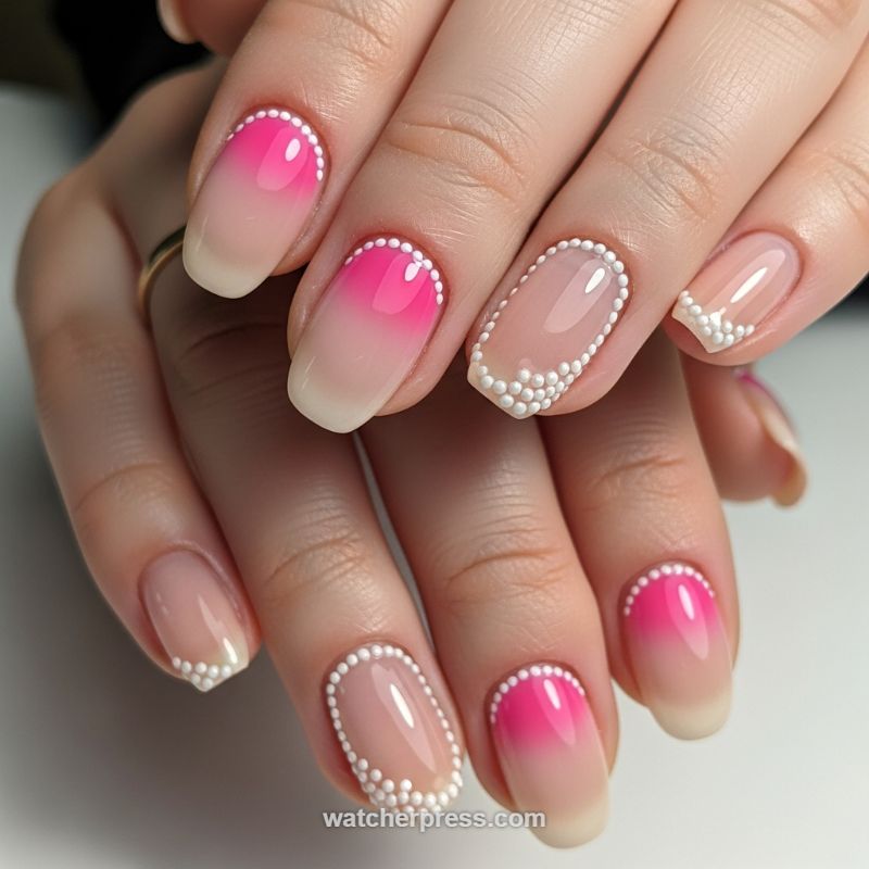 Fuchsia Ombre with 3D Pearl Trimming