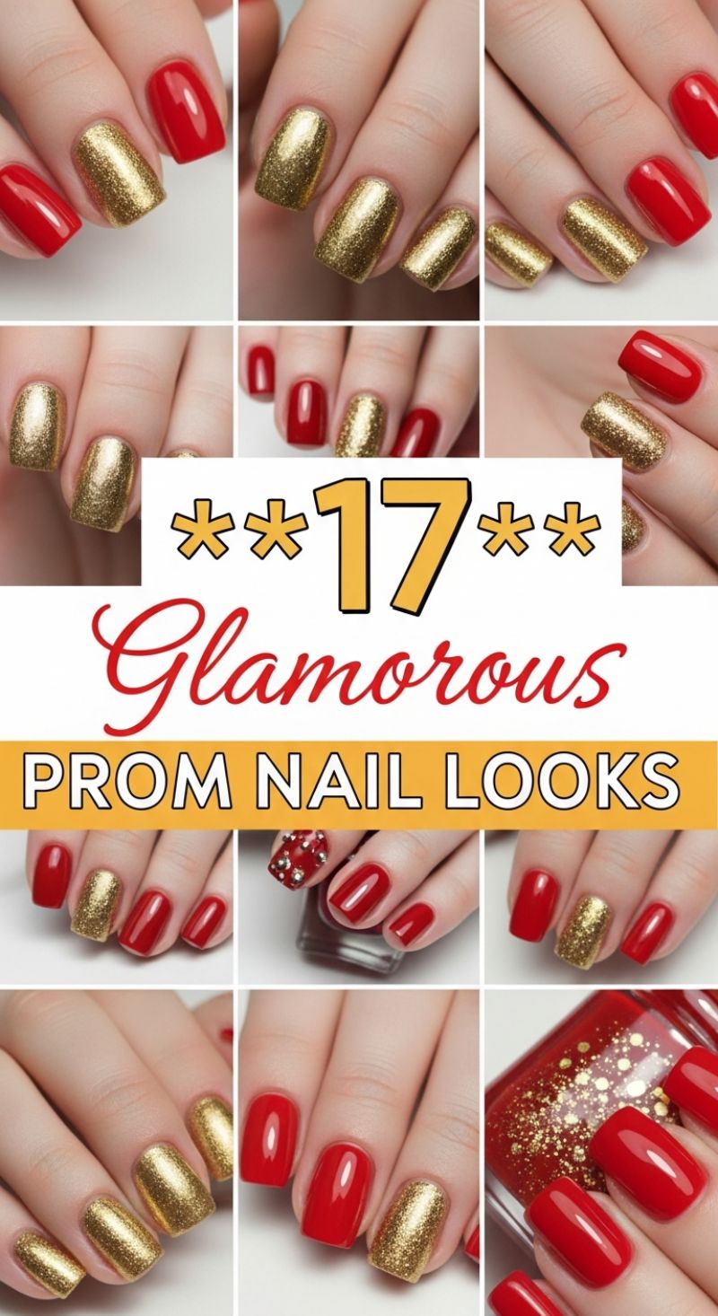 Glamorous Red and Gold Prom Nail Looks