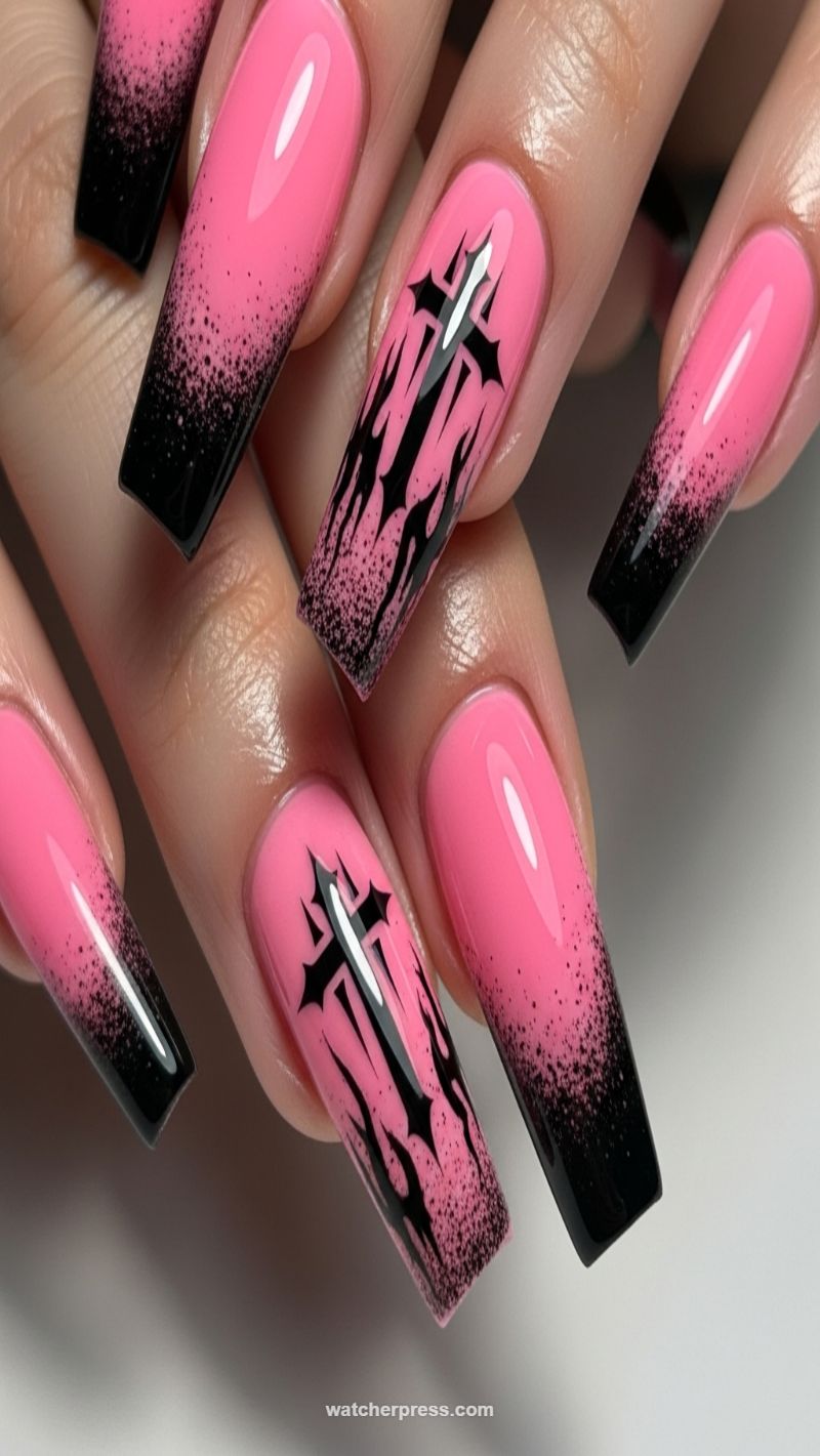 Gothic Pink Ombre with Black Cross Artwork