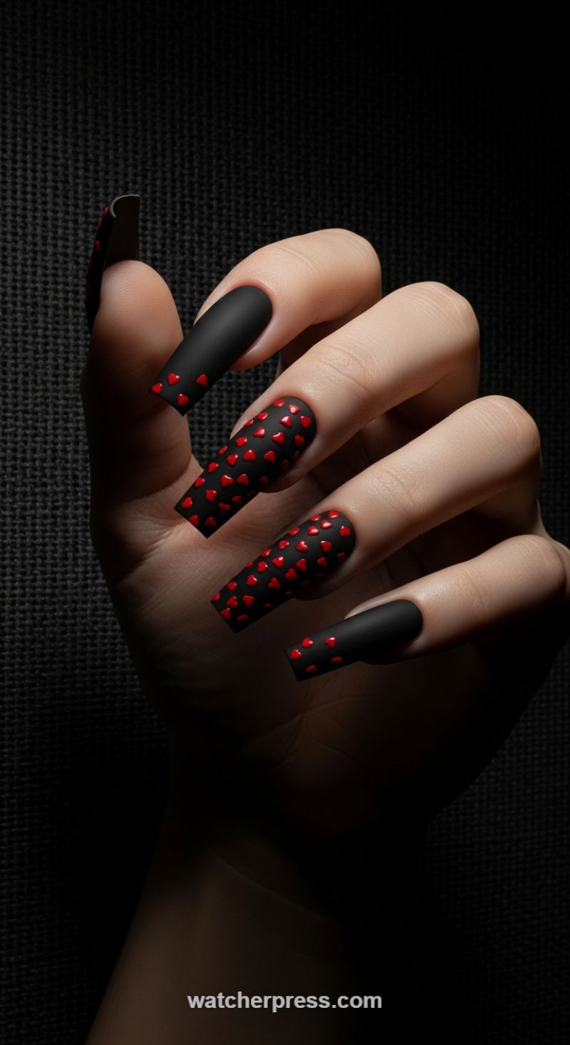 Gothic Romance: Matte Black and 3D Red Hearts