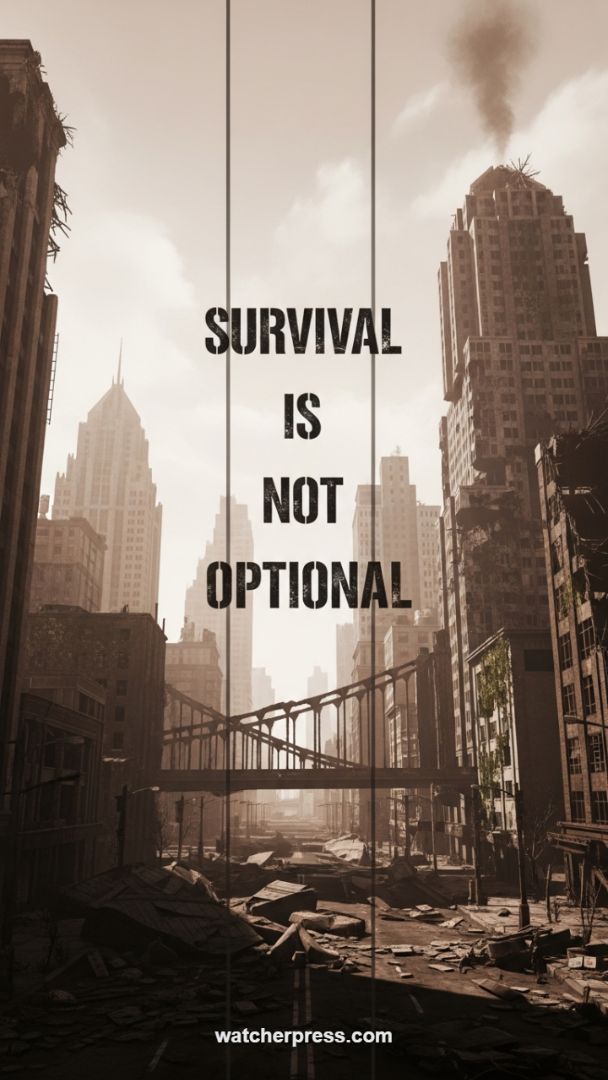 Gritcore Dystopia: 'Survival Is Not Optional' Post-Apocalyptic City Wallpaper
