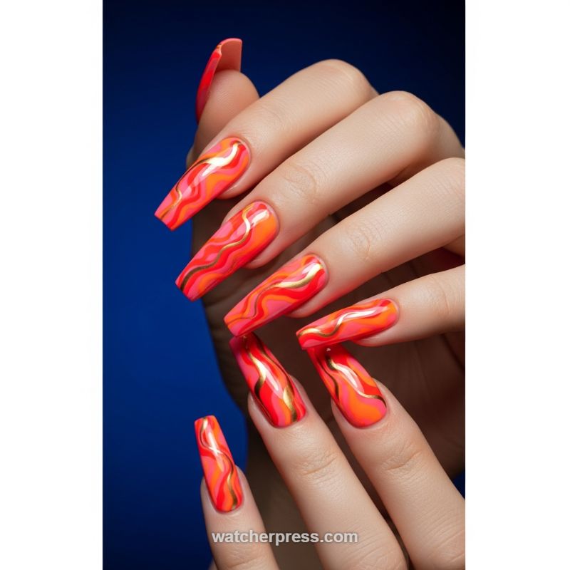 Groovy Swirls: The Retro Abstract French Manicure